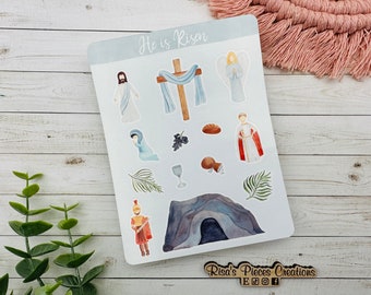 Easter Sticker Sheet, He is Risen, Christian Stickers, Easter Basket Gifts, For Kids, Easter Planner Stickers, Bullet Journal Stickers