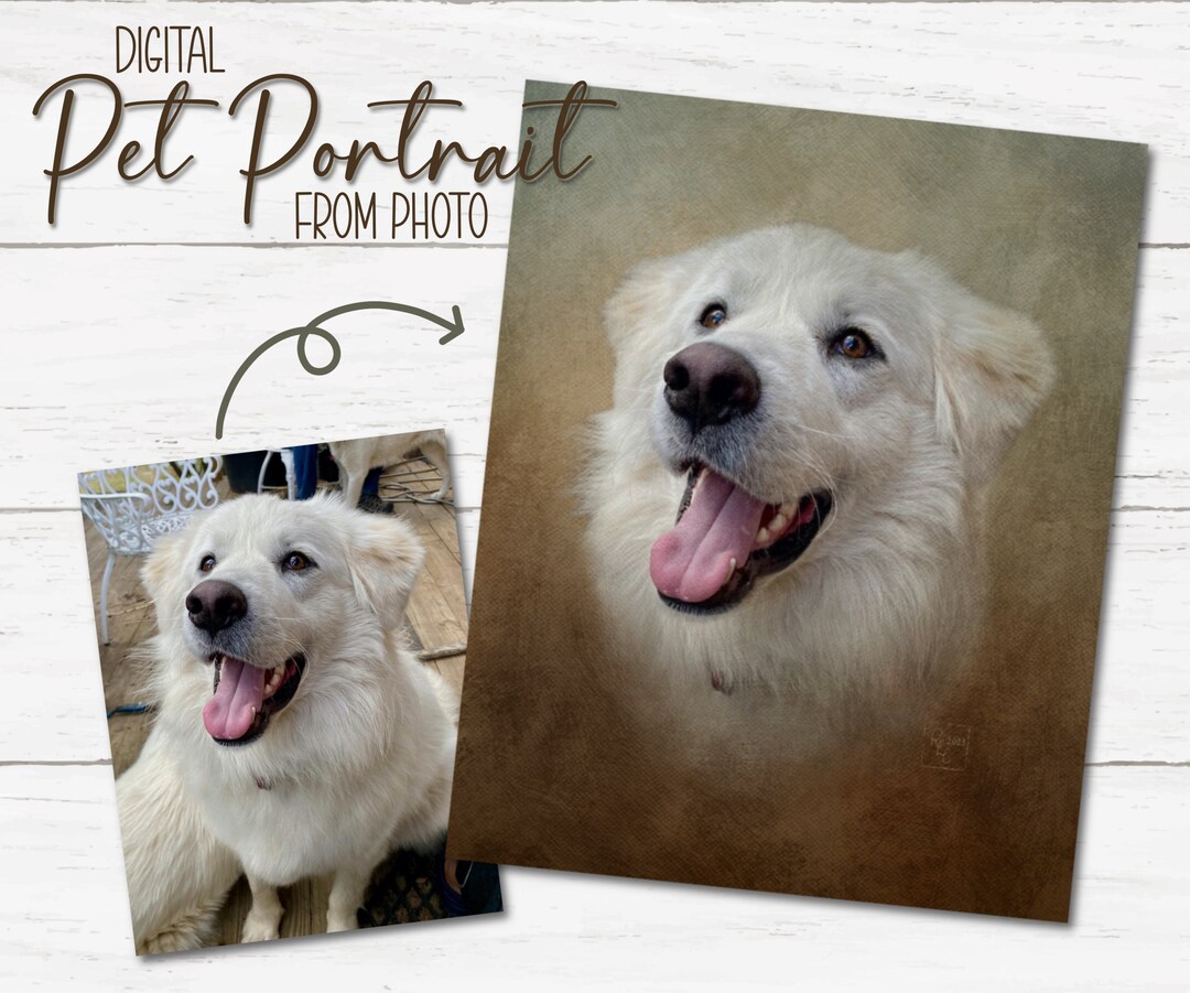 Custom Digital Painted Pet Portrait From Photo, Digital Pet Painting