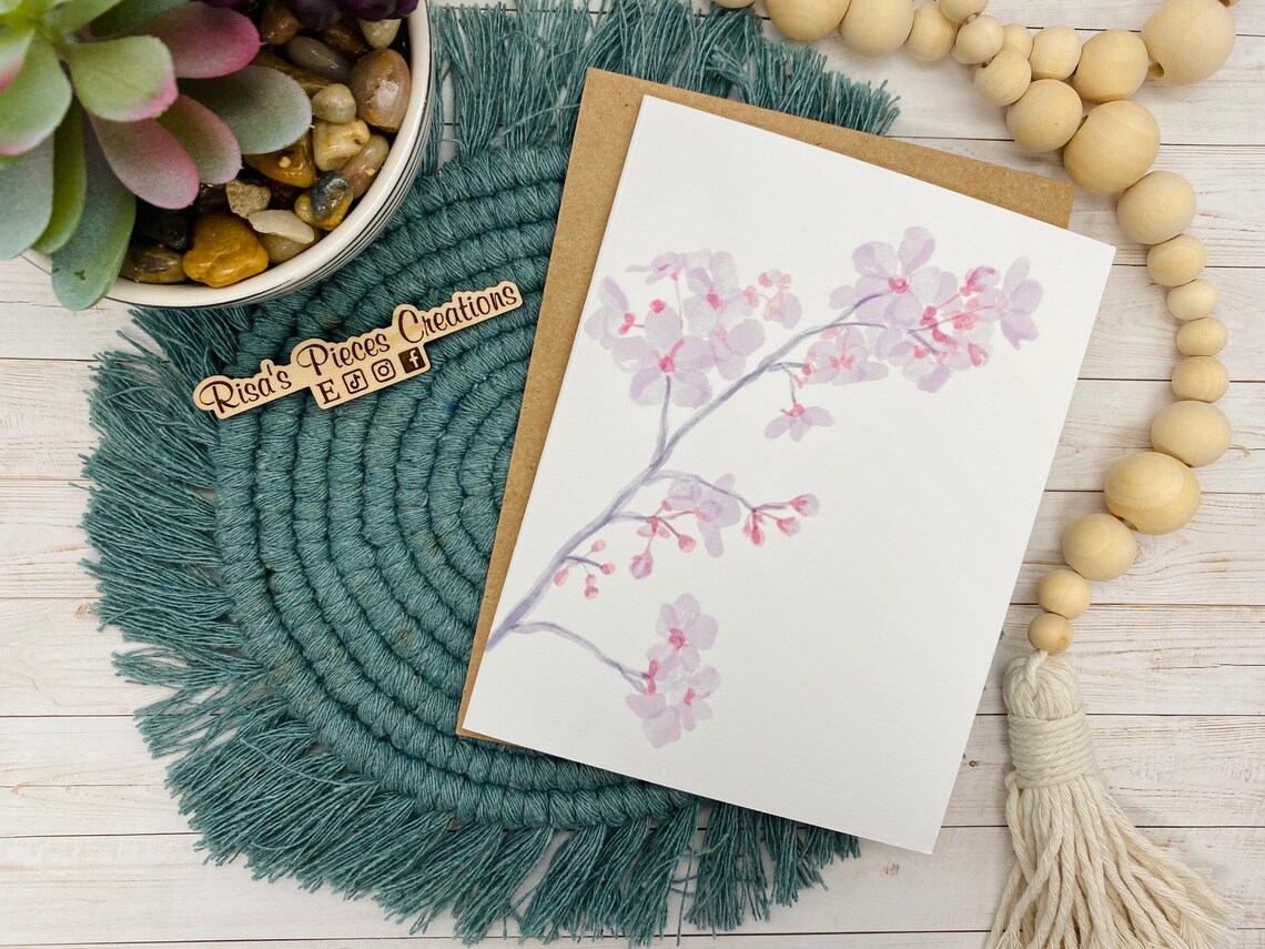 Cherry Blossom Card With Envelope, Blank Greeting Card, Thinking of You ...