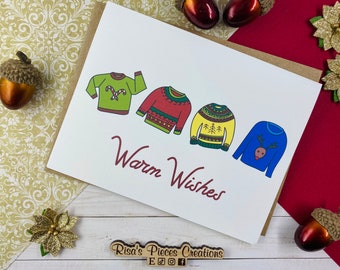 Linen Texture Ugly Sweater Card, Christmas Card, Holiday Greeting, Seasonal Cards, Merry Christmas, Cute Christmas Card, Warm Wishes