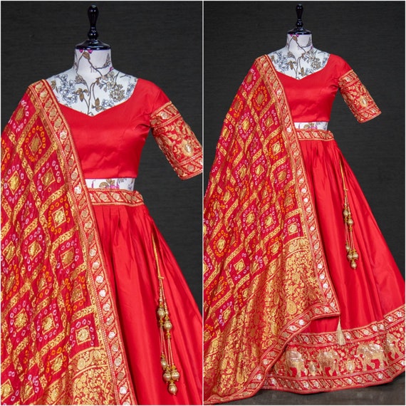 Red Lehenga Choli Malai Satin Lehenga Work : Sequins and Thread Embroidery  Work Stitched With Canvas Bollywood Navaratri Lehenga -  Australia