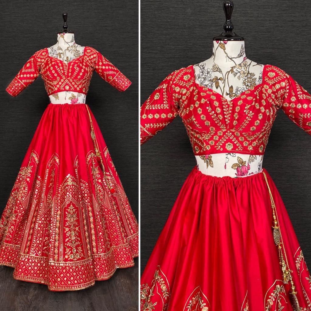 Bridal Lehenga Choli Malai Silk Lehenga Work Sequins and Thread Embroidery  Work Stitched With Can-can Choli Party Wear Choli 