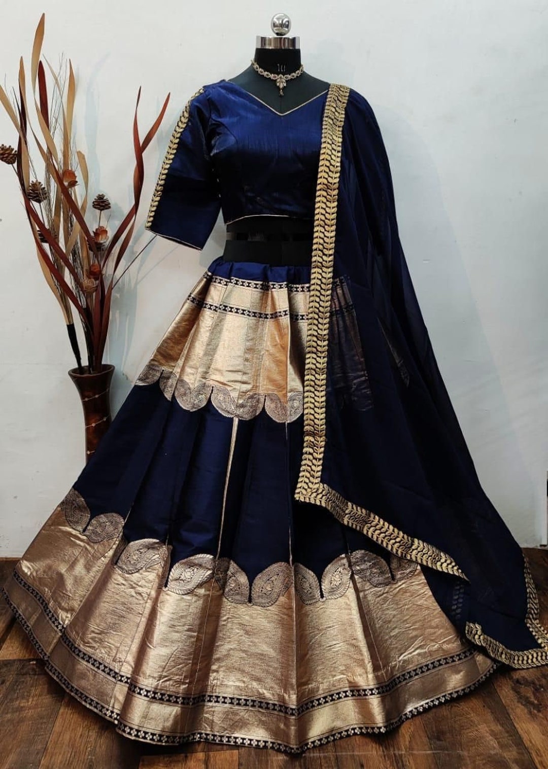 Beautiful Lehengas Traditional Royal Blue Banarasi Brocade - Etsy Singapore