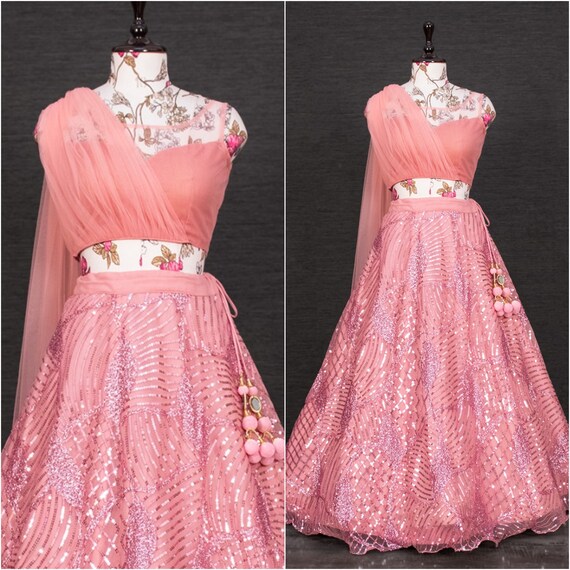 Pink Lehenga Choli Net Lehenga Work Sequins Embroidery Work Party
