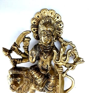 Messing Metall Durga Mata Vaishno Mata Ji Shera Wali Mata Ji Idol für Navratri Pooja Home Tempel (6 Zoll hoch) KOSTENLOSER Versand in der ganzen Welt