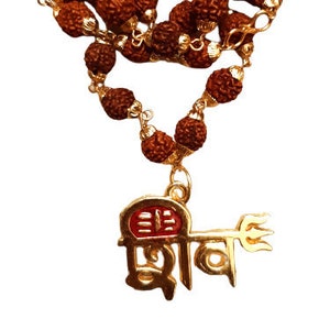 Rudraksha-mala in gouden dop met trishul- en shiv-hanger 39 kralen mala GRATIS expresverzending over de hele wereld
