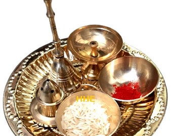 Brass Pooja Thali Set with Om and Gayathri Mantra at Rs 190/piece, Brass  Pooja Thalis in Moradabad