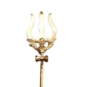 Brass Metal Trishul Trident with Stand for Temples & Home Decoration 14 cms and 11 cms Navaratri Holi Diwali FREE Shipping across the GLOBE