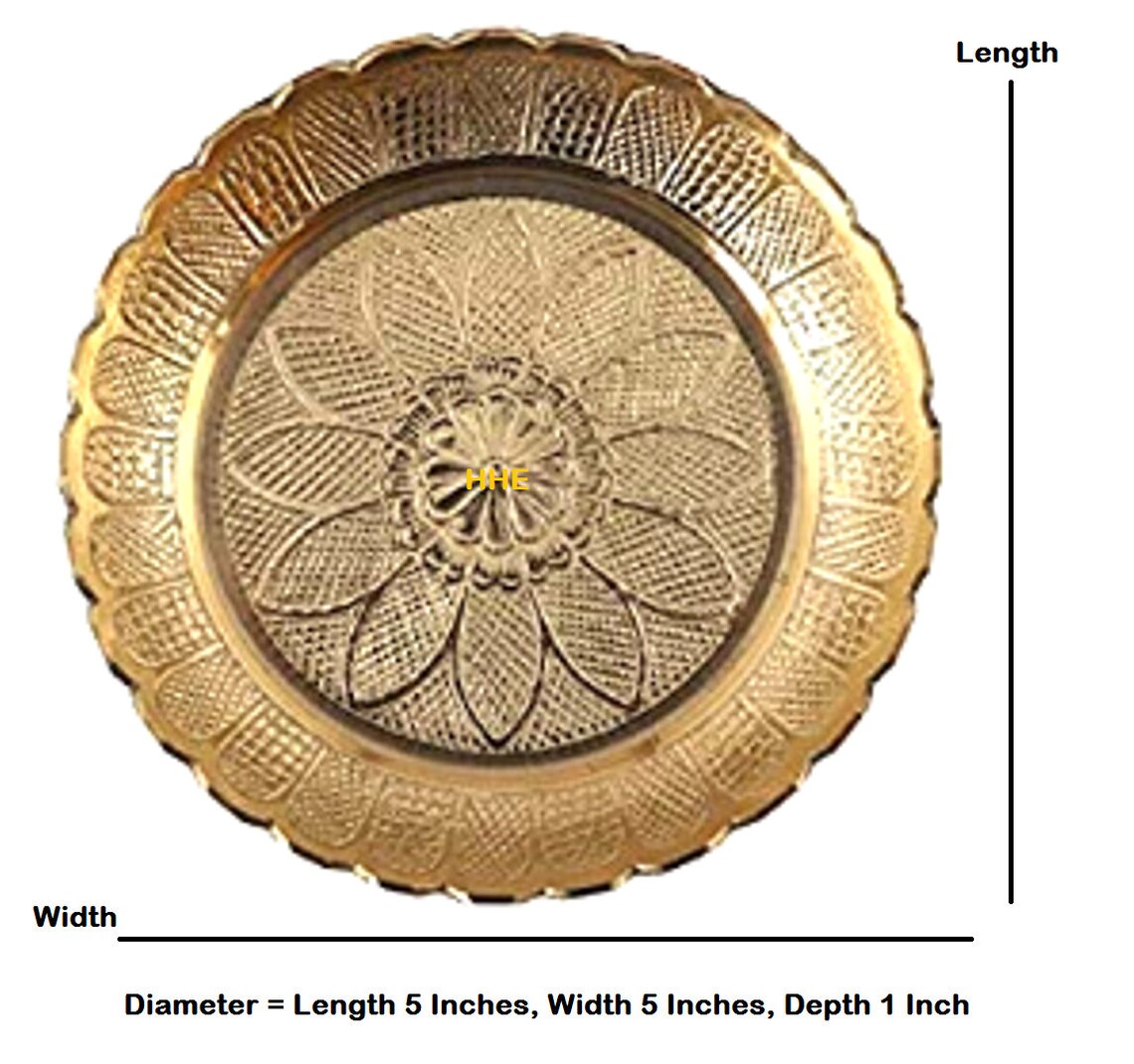 Skywalk Handmade Brass Puja Thali With Flower Emossed Design,Brass
