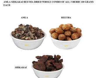 Reetha Amla Shikakai Combo Pack for Hairs Raw Form, 100 Grams Each FREE Shipping across the GLOBE