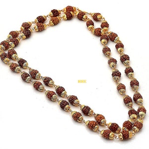 Rudraksha Mala in Golden Capping with 39 + 1 Beads  FREE Shipping across the GLOBE