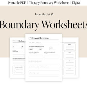 May include: Printable PDF worksheets for setting personal boundaries. The worksheets include questions about understanding your boundaries, types of boundaries, and how to set healthy boundaries.