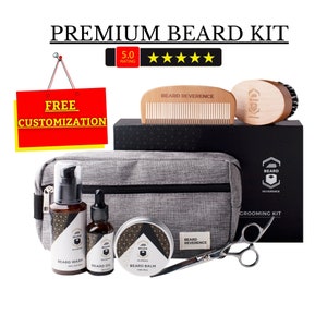 Beard Care Kit and Grooming Set with Travel Bag | Scissors, Comb, Boar Brush, Beard Shampoo Wash, Balm, Beard Oil Conditioner, Beard Gift