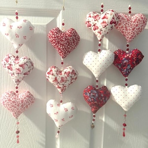 Valentine Beaded Hearts | Handcrafted Hanging Hearts, Beaded Heart Ornament Handmade w Love, Curtain Ornament, Door Charm, Valentine Decor