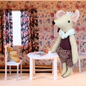 Violet the Country Princess Mouse | Dollhouse Mouse in Plaid, Premium Linen Mouse Toy, Stuffed Animal Mouse, Elegant Mouse, Fabric Mouse Toy