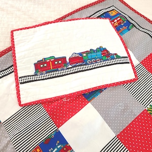 Choo Choo Train klassiskt barntäcke | Handgjort täcke, högkvalitativt bomullstyg, färgglatt mönstertäcke för barnrum eller barnrum