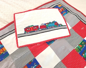Choo Choo Train Classic Childrens Quilt | Handmade Quilt, High Quality Cotton Fabric, Colorful Pattern Quilt for Children Bedroom or Nursery