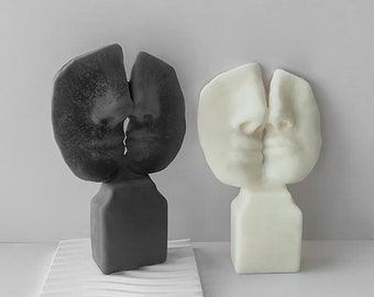 Abstract Face Candle Mold, Couple Face Statue Concrete Plaster Gypsum Mold, DIY Home Decoration