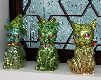 3D Witch Devil Cat Molde de silicona, Misty Evil Cat Concrete Cement Yes Candle Mold Lindo Gato Resina Keychain Mold