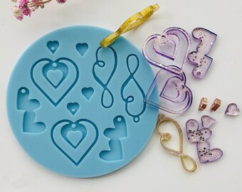 Molde de silicona para pendientes de corazón, molde para colgantes, molde de resina epoxi, molde para hacer joyas