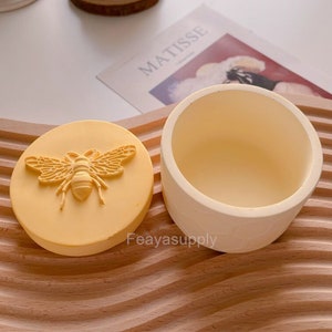 Concrete Candle Jar Mold,  Bee and Honeycomb Candle Vessel with Lid Silicone Mold Container Plaster Resin Mold, Planter Mold, Jesmonite Mold