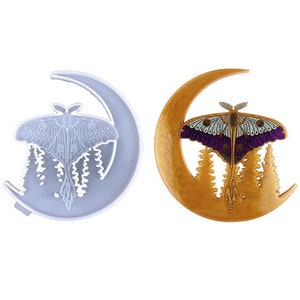 Lunar Moth On Crescent Moon Silicone Mold, Wall Hanging Mold, Epoxy Resin Mold