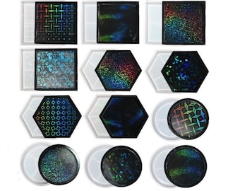 Holographic Hexagon Round Square Coaster Mold, Jewelry Trinket Dish Silicone Mold for Resin