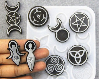 Spiral Triple Moon Goddess Wicca Earring Silicone Mold, Pentagram Pendant Mold, Keychain Resin Mold, Jewelry Mold