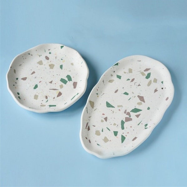 Oval Jesmonite Terrazzo Tray Molds, Concrete Trinket Tray Mold Cement Coaster Mold Resin Jewelry Trinket Dish Mold Plate Silicone Mould