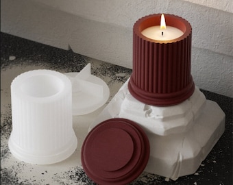 Striped Candle Jar Mold Concrete Candle Vessel Silicone Mold Candle Holder Mold Plaster Mold Resin Mold Casting Mold