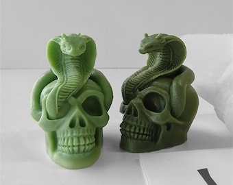 Snake with Skull Candle Mold Halloween Skull Silicone Mold Resin Mold Plaster Mold Concrete Mold