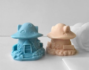 3D Mushroom House Silicone Mold, Mushroom Candle Mold, Resin Mold Plaster Mold Concrete Mold, DIY Home Decoration