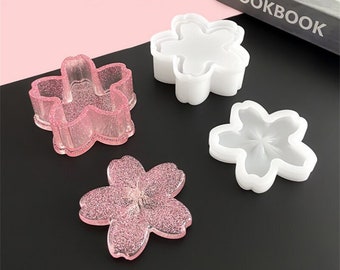 Concrete Sakura Candle Jar Mold Flower Shape Jewelry Box Resin Mold Candle Holder Vessel Container Mold Plaster Mold Casting Mold