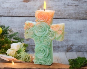 Cross Silicone Candle Mold, Rose Flower Cross Scented Candle Mold