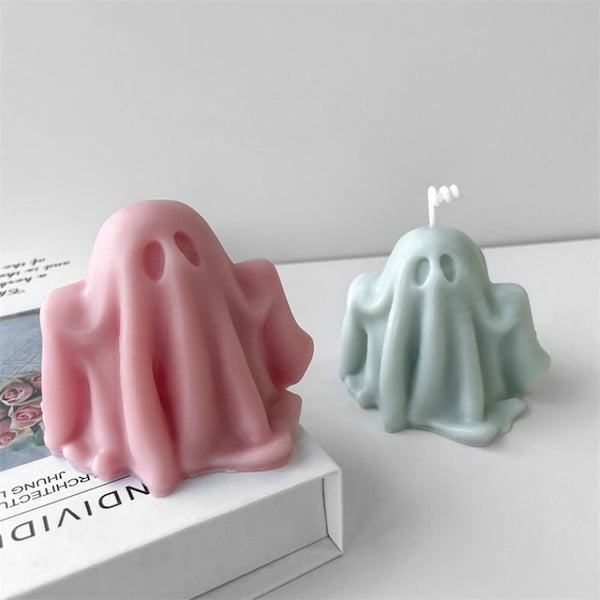 3D Ghost Candle Silicone Mold, Halloween Scented Candles Soap Mold DIY Handmade Concrete Cement Plaster Autumn Home decor Molds