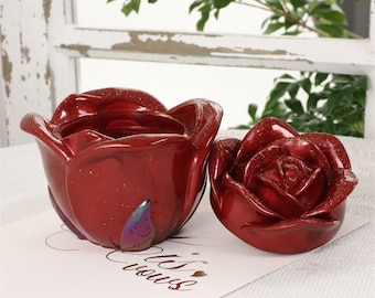 Rose Flower Shape Candle Jar Silicone Mold, Concrete Candle Holder Container Vessel Mold, Resin Trinket Box Mold, DIY Home Decoration