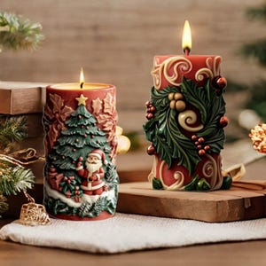 Christmas Silicone Candle Mold, Santa Claus Pillar Candle Mold, Elk Cylindar Scented Candle Mold, Chirstmas Tree Embossed Candle Mold