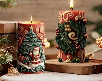 Christmas Silicone Candle Mold, Santa Claus Pillar Candle Mold, Elk Cylindar Scented Candle Mold, Chirstmas Tree Embossed Candle Mold