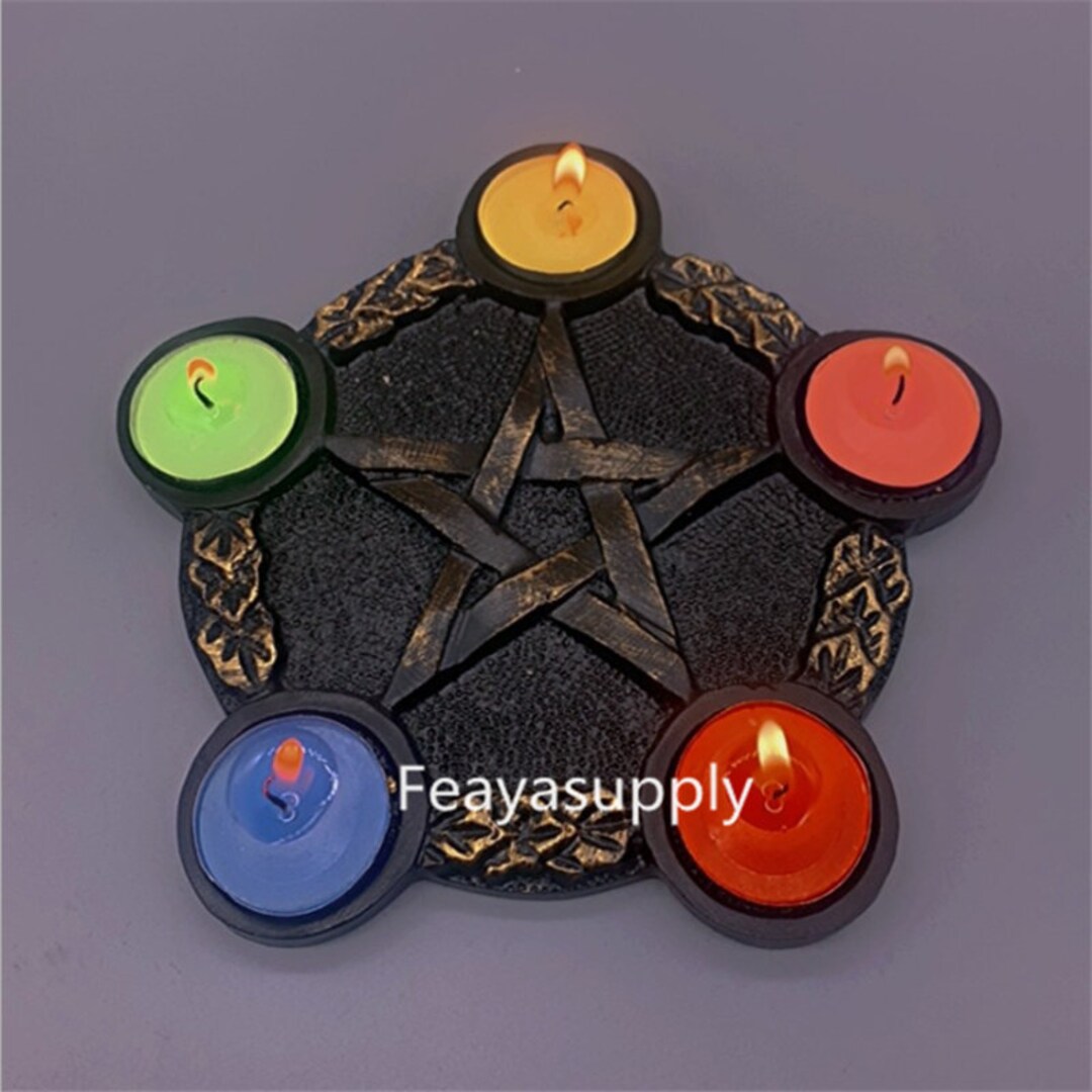 Wooden Pentagram Tea Light Candle or Sphere Holder