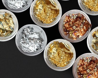 金箔フレーク - 5.5 x 8 cm 瓶 28g 樹脂、石膏、キャンドル、ネイル