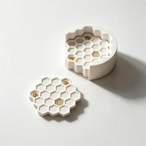 Honeycomb Coaster Silicone Mold, Concrete Beehive Coaster and Holder Mold Round Coaster Resin Plaster Jesmonite Mold, DIY Home Decor