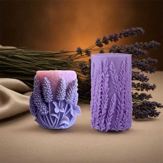 Lavender Candle Mold, Aesthetic Flower Scented Candle Mold, Floral Sculptural Candle Mold, Cylinder Candle Mold