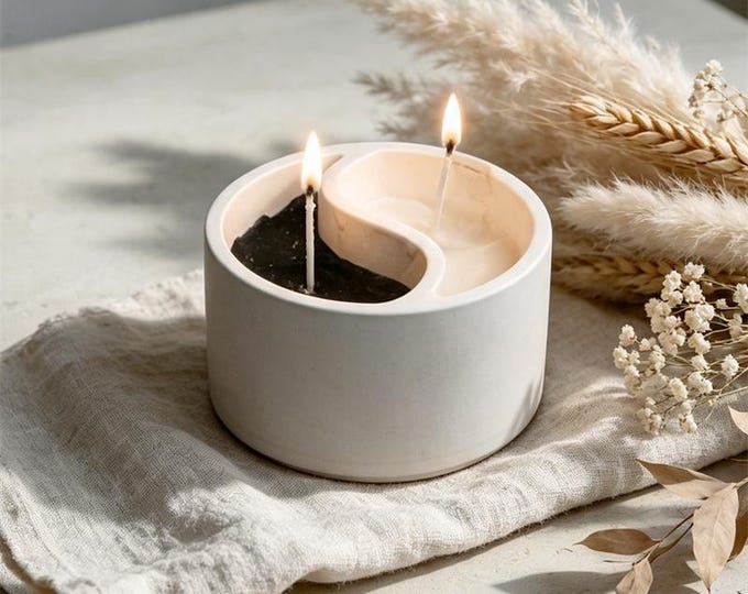 Yin Yang Candle Holder Silicone Mold Concrete Tai Chi Candle Jar Vessel Container Mold Planter Plaster Jesmonite Resin Mold, DIY Home Decor