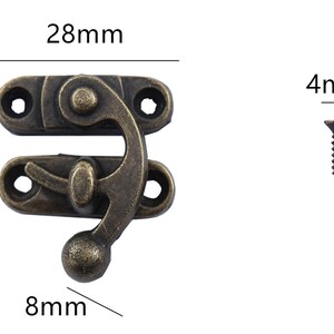 May include: Antique brass latch with a 3.3 inch by 2.8 inch rectangular shape and a 0.8 inch diameter knob. The latch has a 0.8 inch long screw.