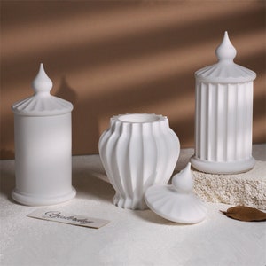 Moule en silicone pour récipient pour bougie, pot de bougie en béton avec couvercles, moule pour bougeoir, moule en résine, moule en plâtre, décoration d'intérieur bricolage