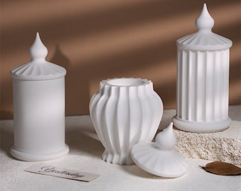 Candle Vessel Silicone Mold, Concrete Candle Jar with Lids Mold Candle Holder Mold Resin Mold Plaster Mold, DIY Home Decoration