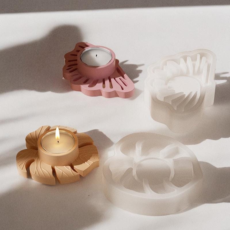 Monstera Leaf Concrete Tealight Holder Mold, Leaf Silicone Candle