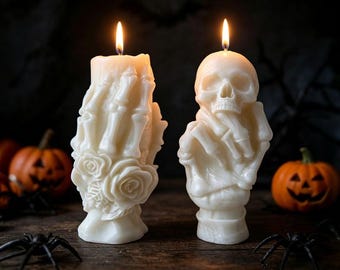 Skull Silicone Candle Mold, Halloween Skeleton Hand Candle Mold, Gothic Skull and Rose Scented Candle Mold
