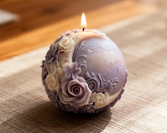 Flower Ball Candle Mold, Floral Moon Embossed Scented Candle Mold, Aesthetic Romantic Candle Mold