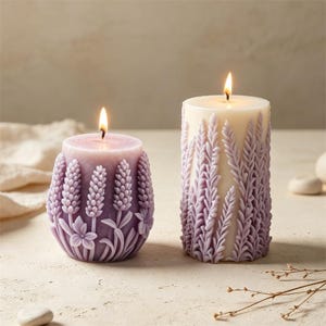 Lavender Candle Mold, Aesthetic Flower Scented Candle Mold, Floral Sculptural Candle Mold, Cylinder Candle Mold image 1